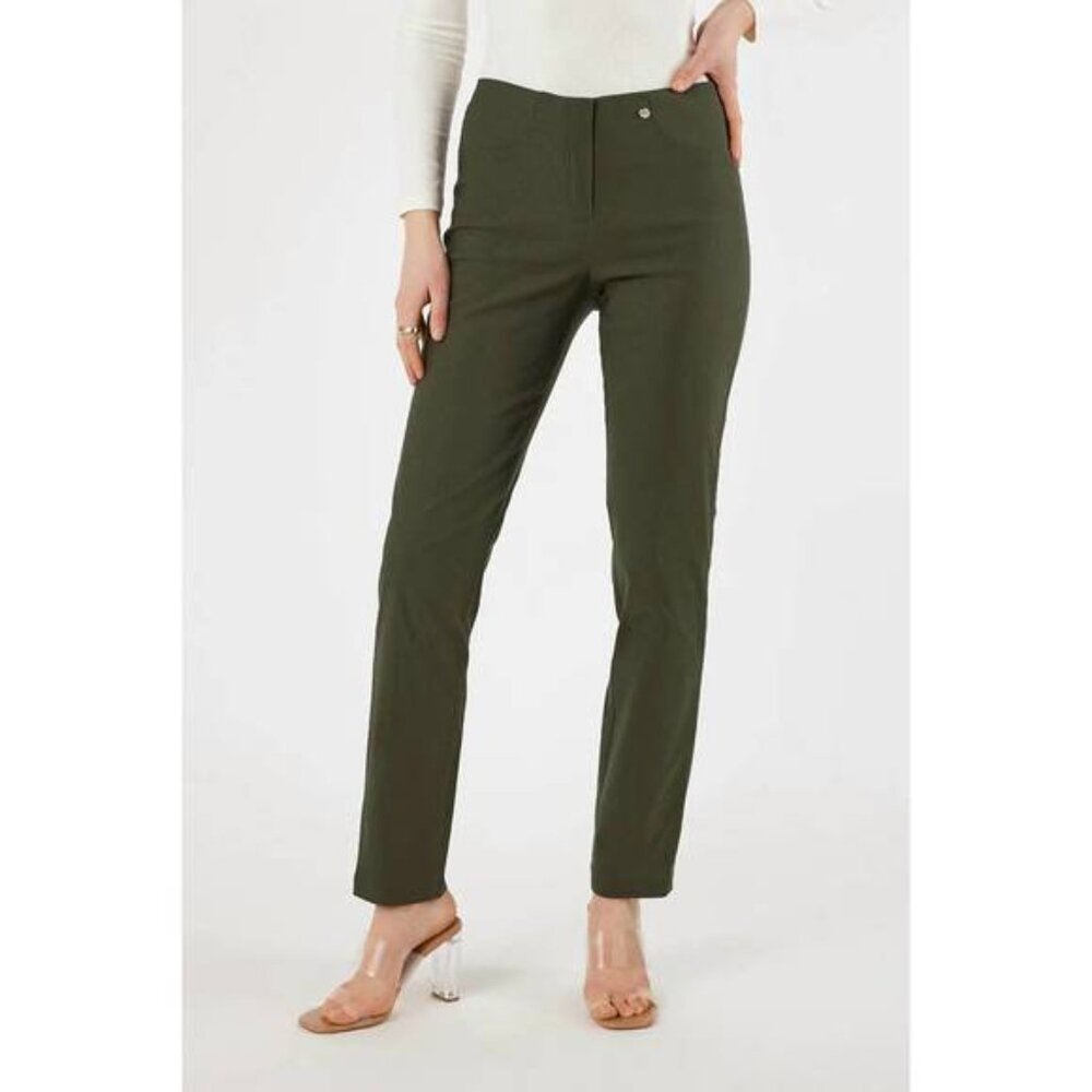 ROBELL Bella 09 Pants Womens 10 Green Stretch Pull On Ankle Slim Leg Casual